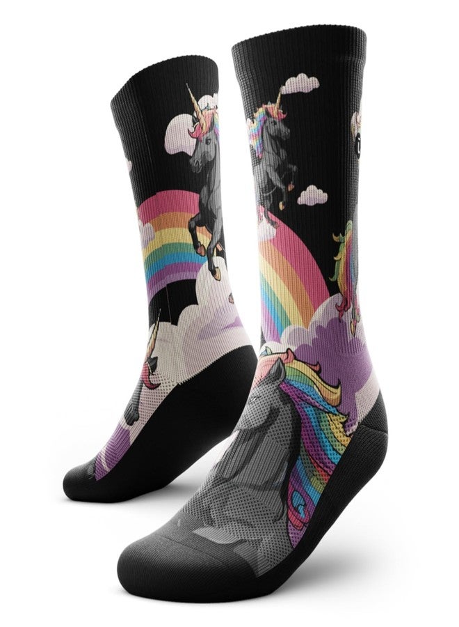Outway Novelty Crew Socks for Men & Women, Breathable, Moisture-Wicking Athletic Calf Sock with Arch Support, Polyester & Spandex Blend, Colorful, Fun Life, Dark Magic, M-L - Image 1